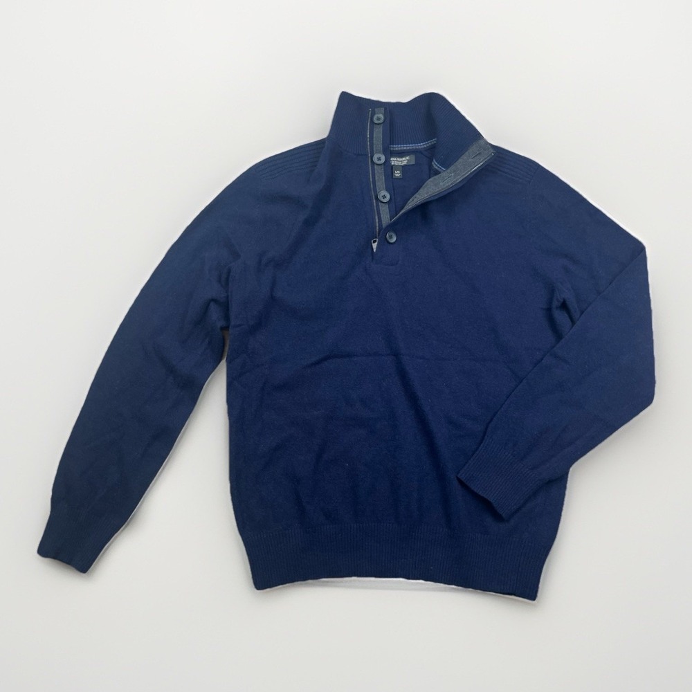 Banana Republic Sweater Men's Large Blue Italian Yarn Merino Wool 1/4 Zip Button